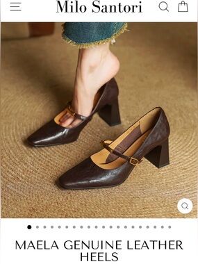 Milo Santori Maela Genuine Leather Mary Jane Heels Brown Block Heel Classic